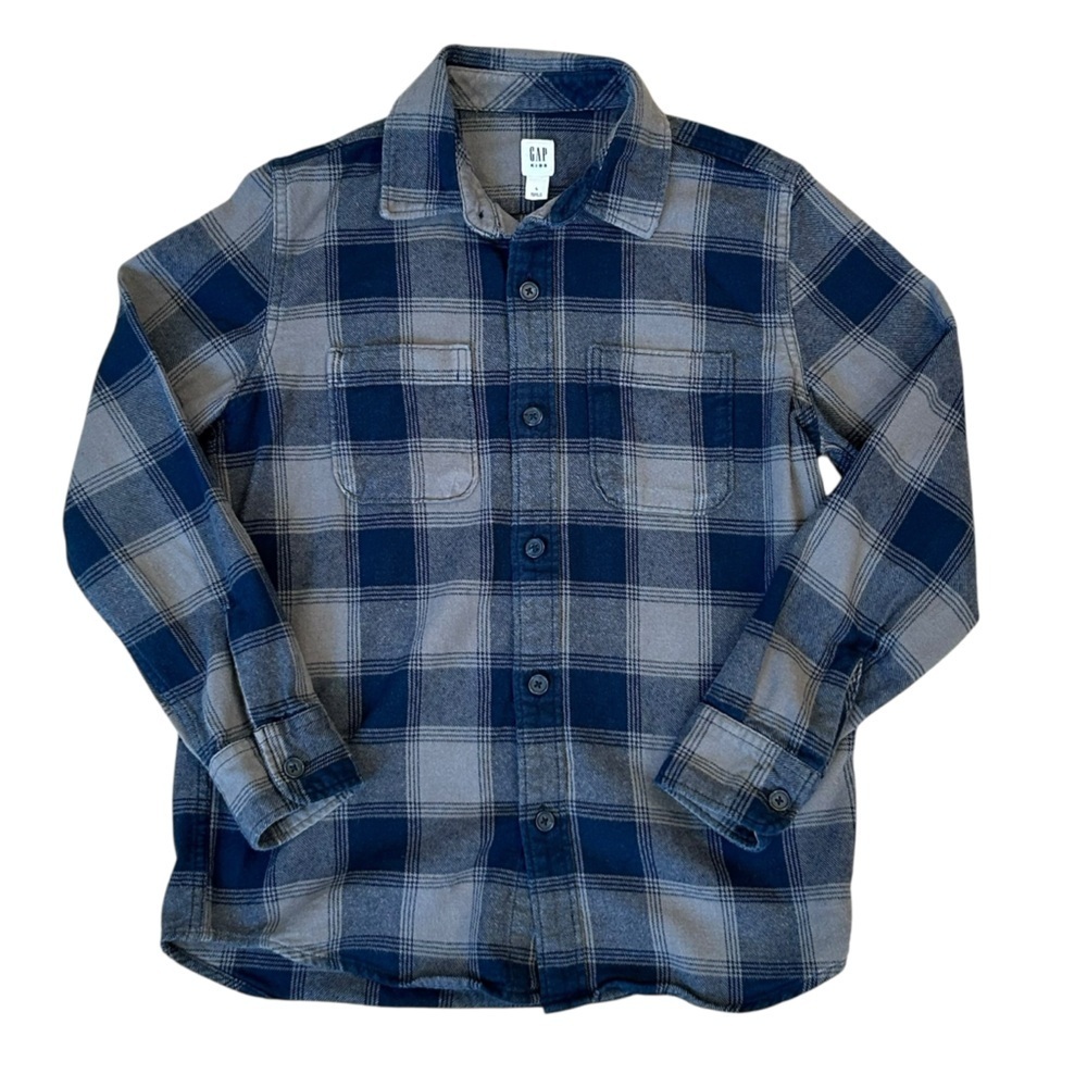 GAP Kids Blue and Gray Plaid Button Down Shirt